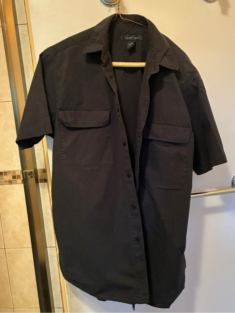 Today's Man Black Short-Sleeve Button-Front Shirt
